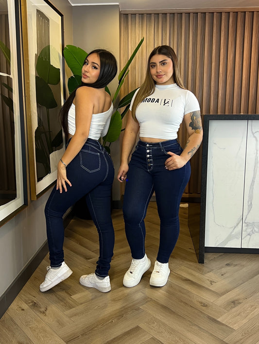 Jeans Skinny 5 Botones Costuras Blancas | Modelo EZ1115 | EZ Jeans (A6)