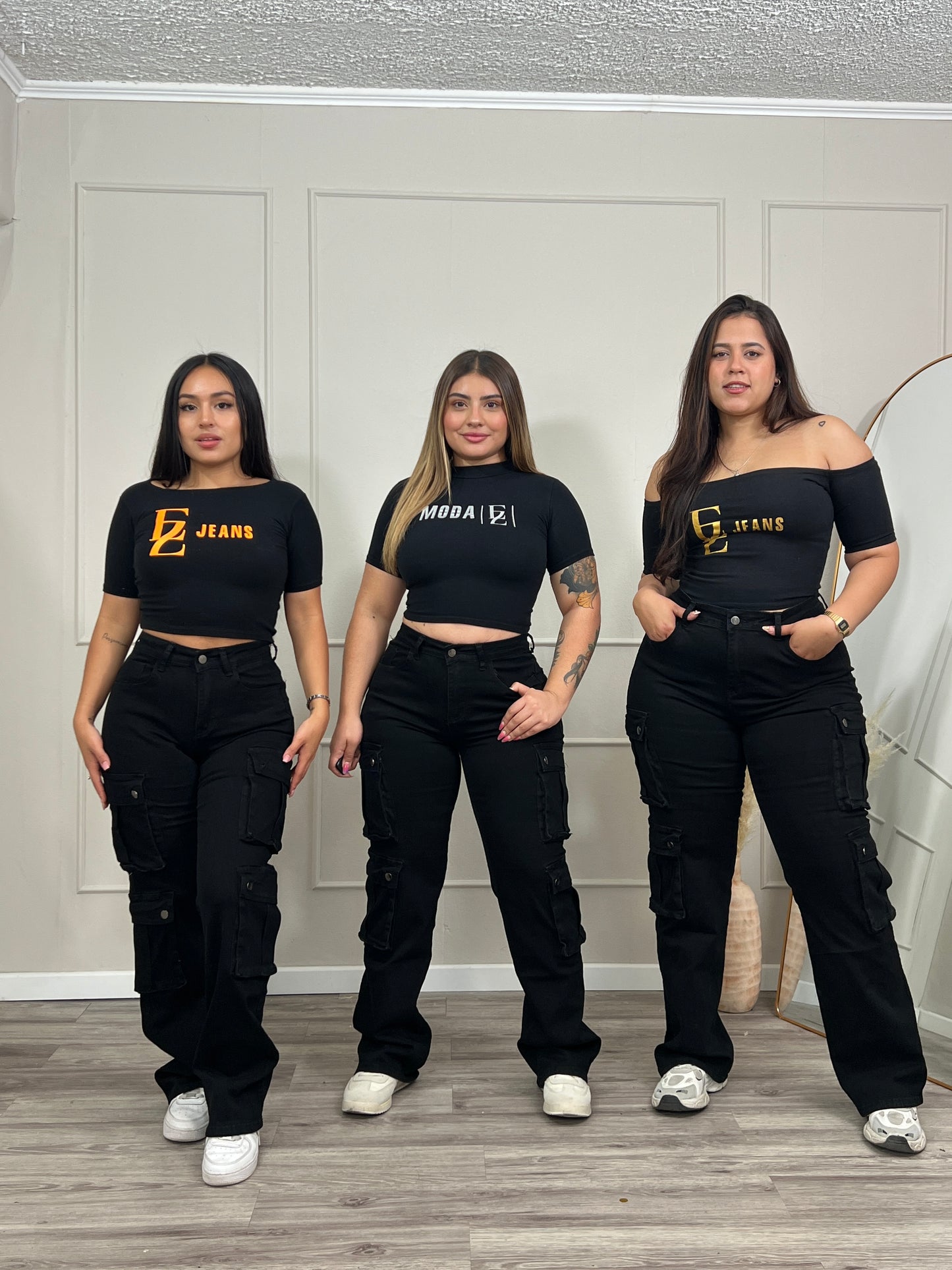 Jeans Cargo Premium Negro Con Broches | Modelo EZ1127 | EZ Jeans