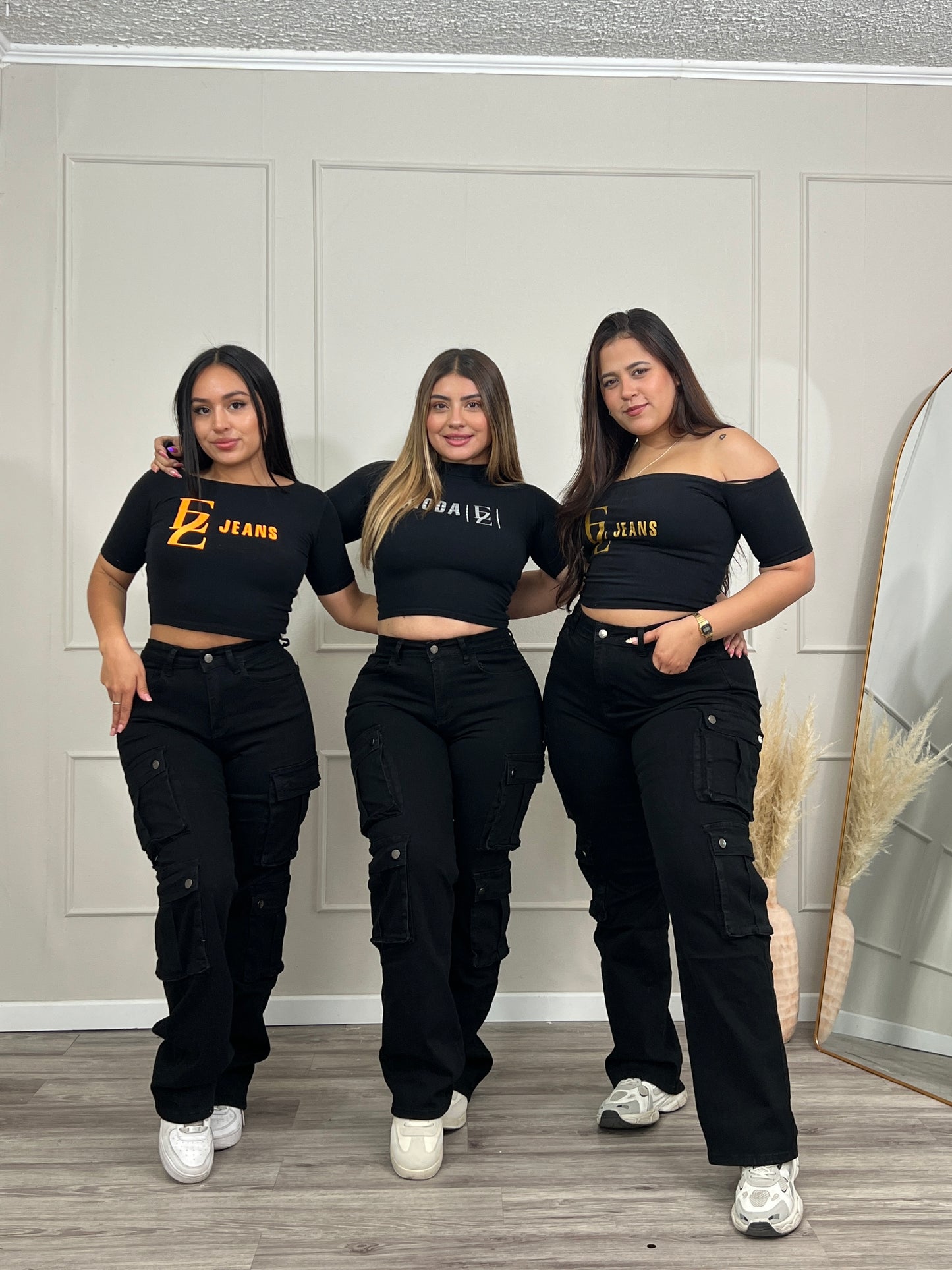 Jeans Cargo Premium Negro Con Broches | Modelo EZ1127 | EZ Jeans