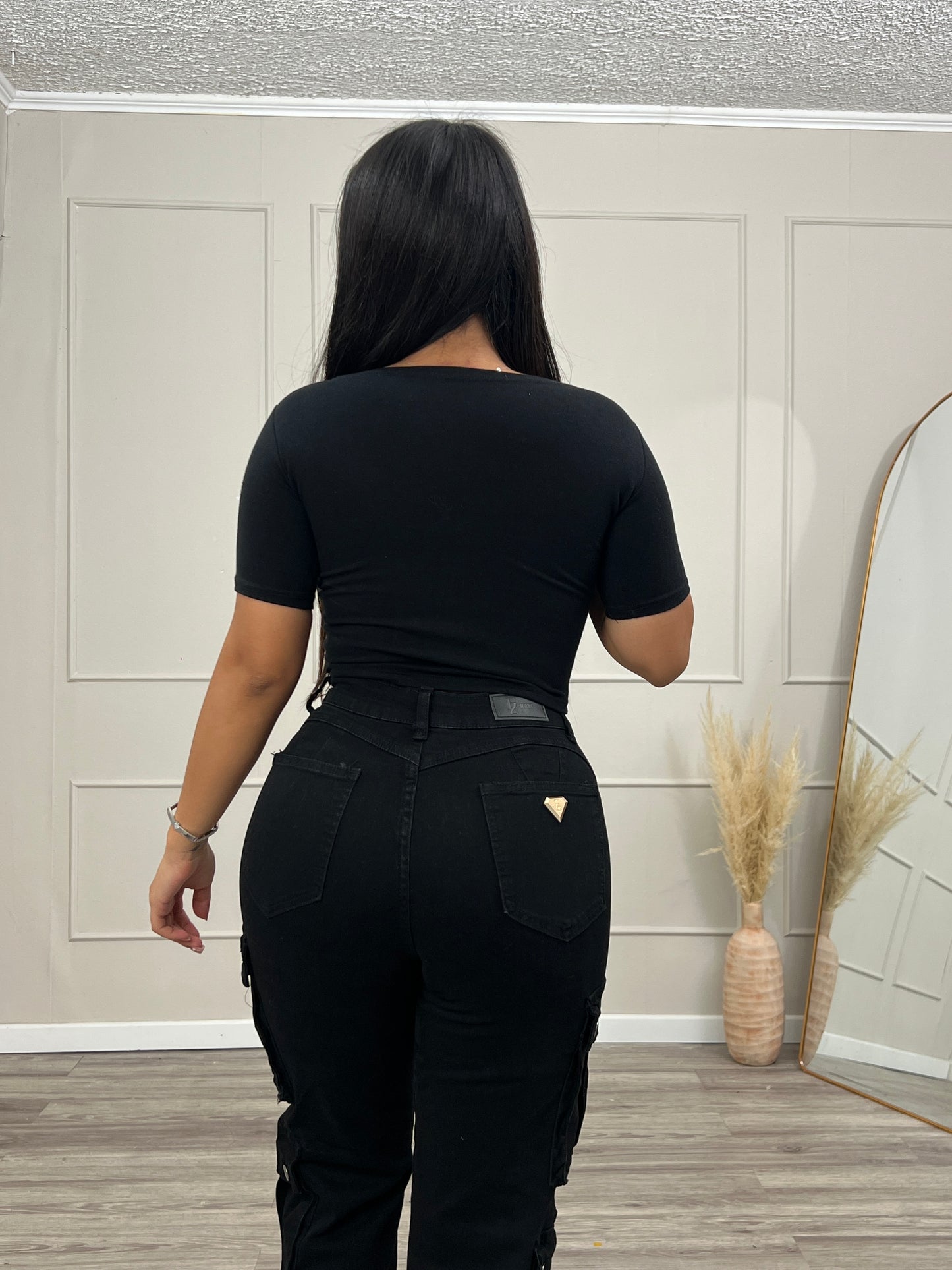 Jeans Cargo Premium Negro Con Broches | Modelo EZ1127 | EZ Jeans
