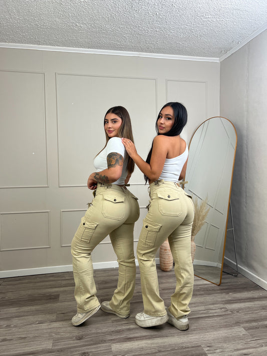 Modelo EZ1129 (D5) |Jeans Cargo Beige | EZ Jeans