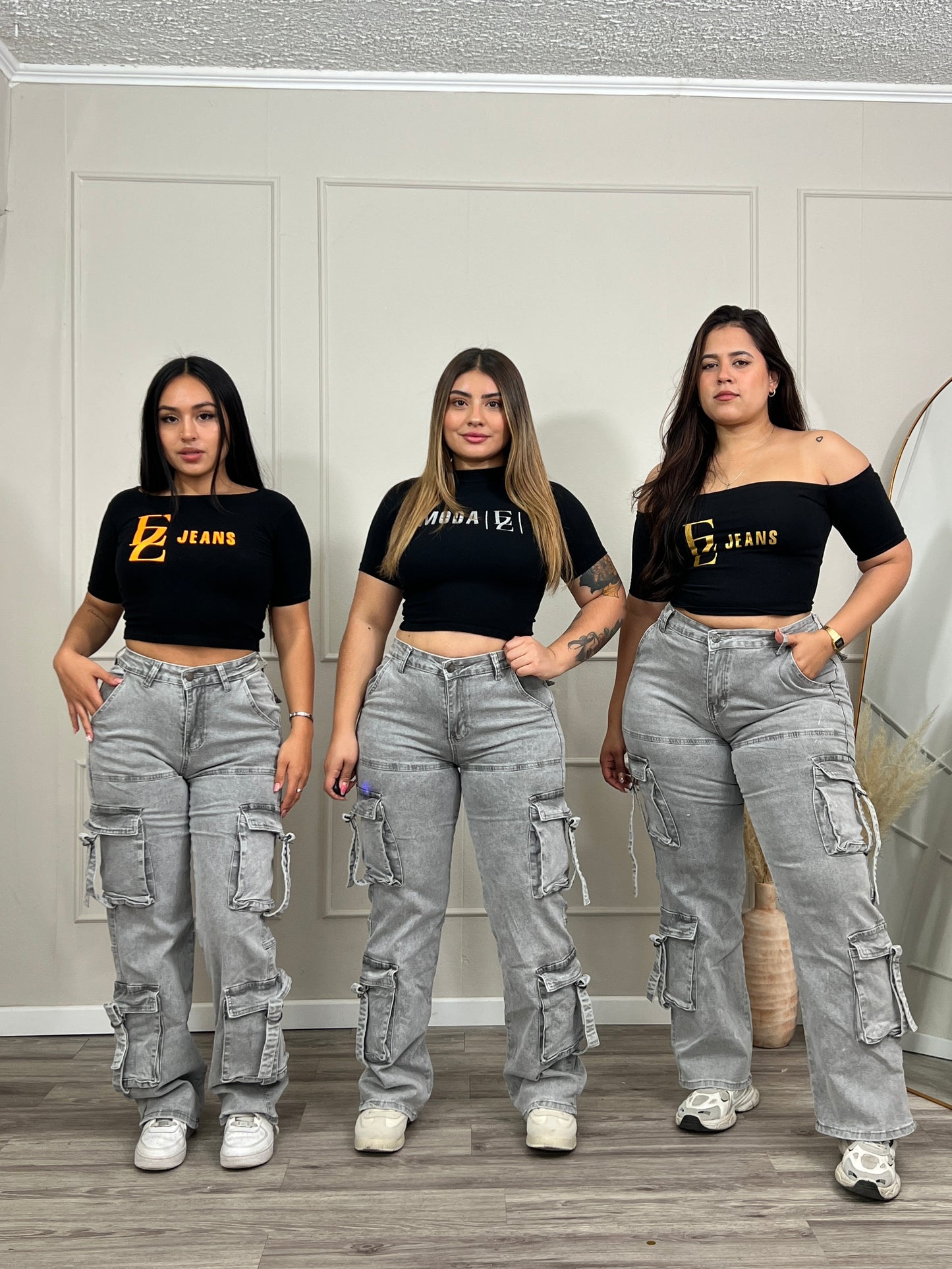 Jeans Cargo Premium Gris Con Tiras | Modelo EZ1140 | EZ Jeans