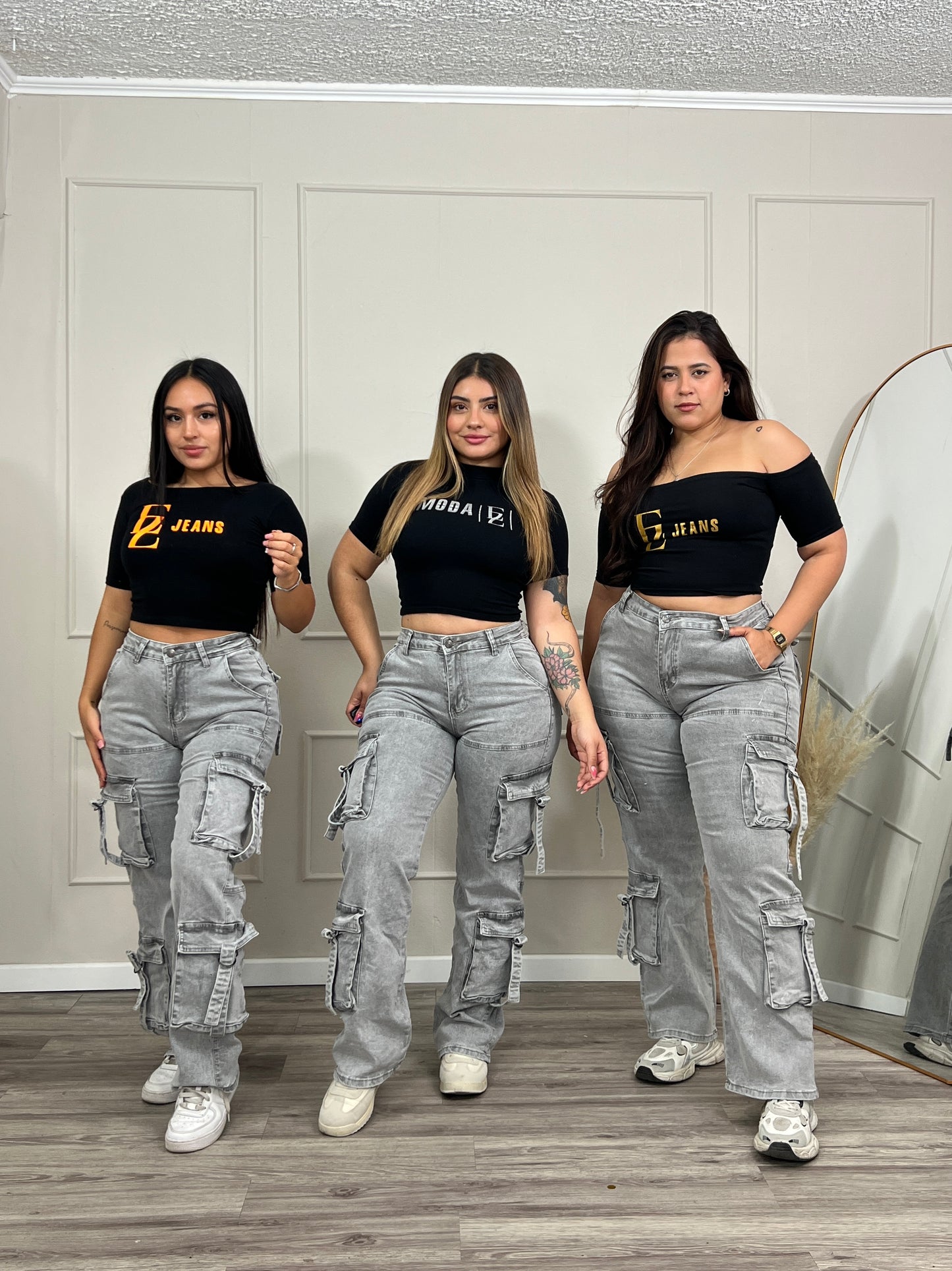 Jeans Cargo Premium Gris Con Tiras | Modelo EZ1140 | EZ Jeans