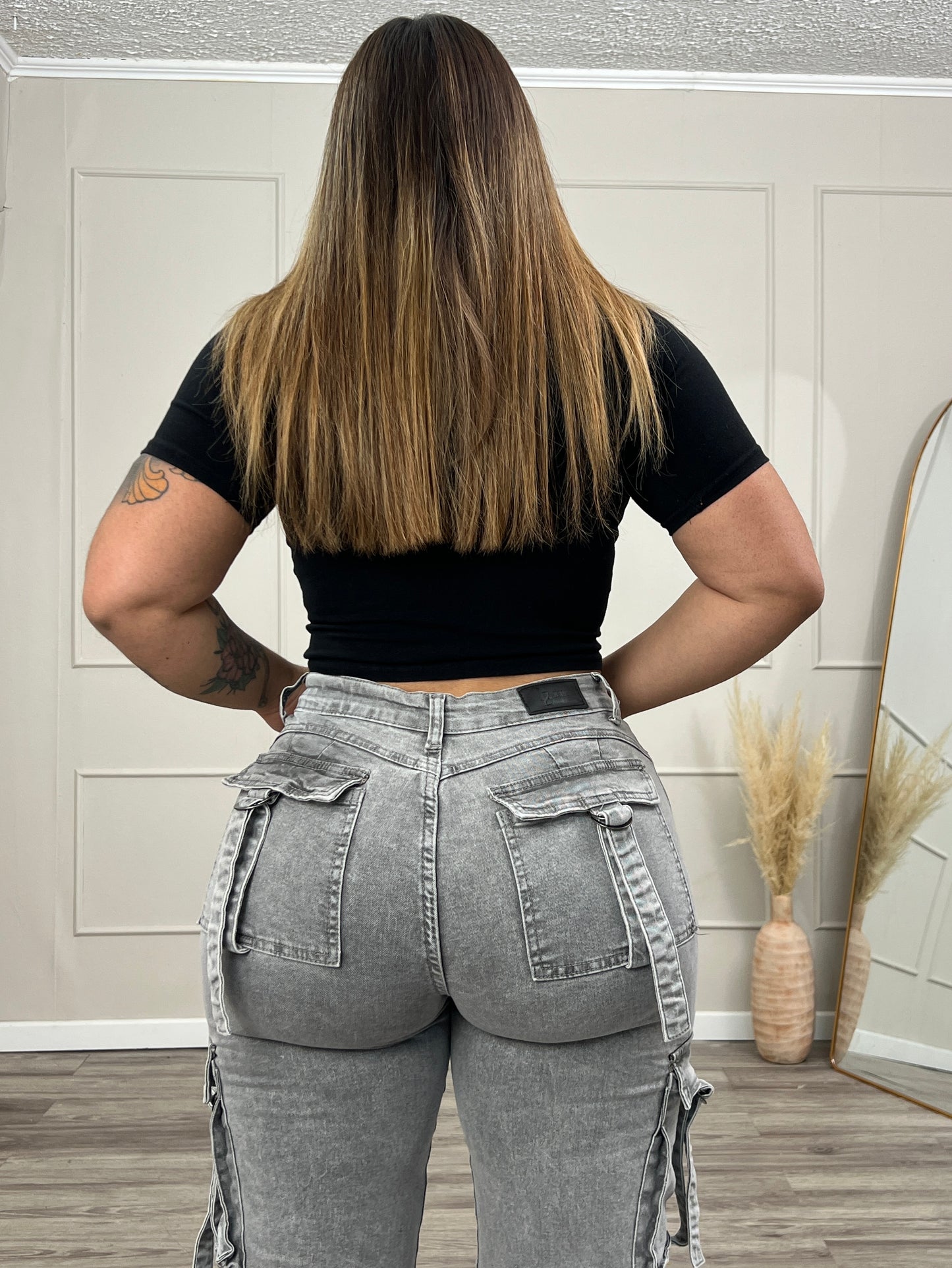 Jeans Cargo Premium Gris Con Tiras | Modelo EZ1140 | EZ Jeans