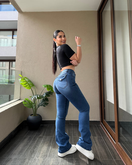 EZ2513 (T2) | Jeans Flare Azul Focalizado | EZ | Confeccion Nacional