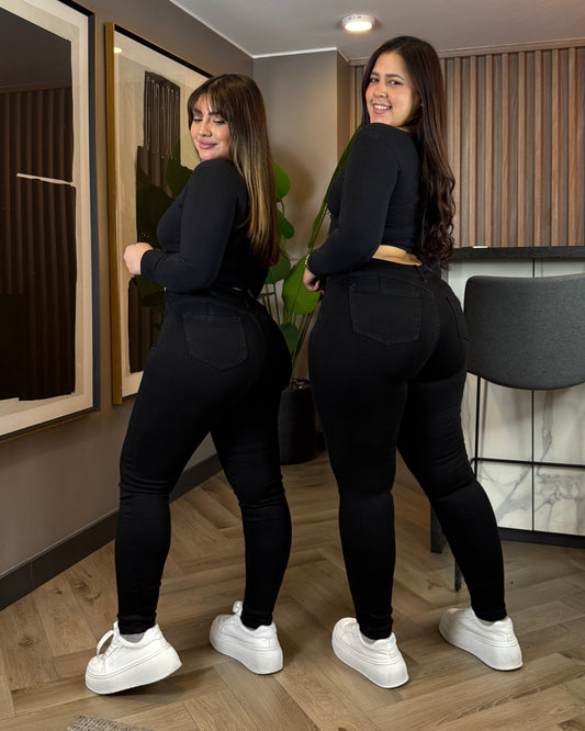 EZ5502 | Jeans Skinny Con Faja Negro Horma Grande | EZ