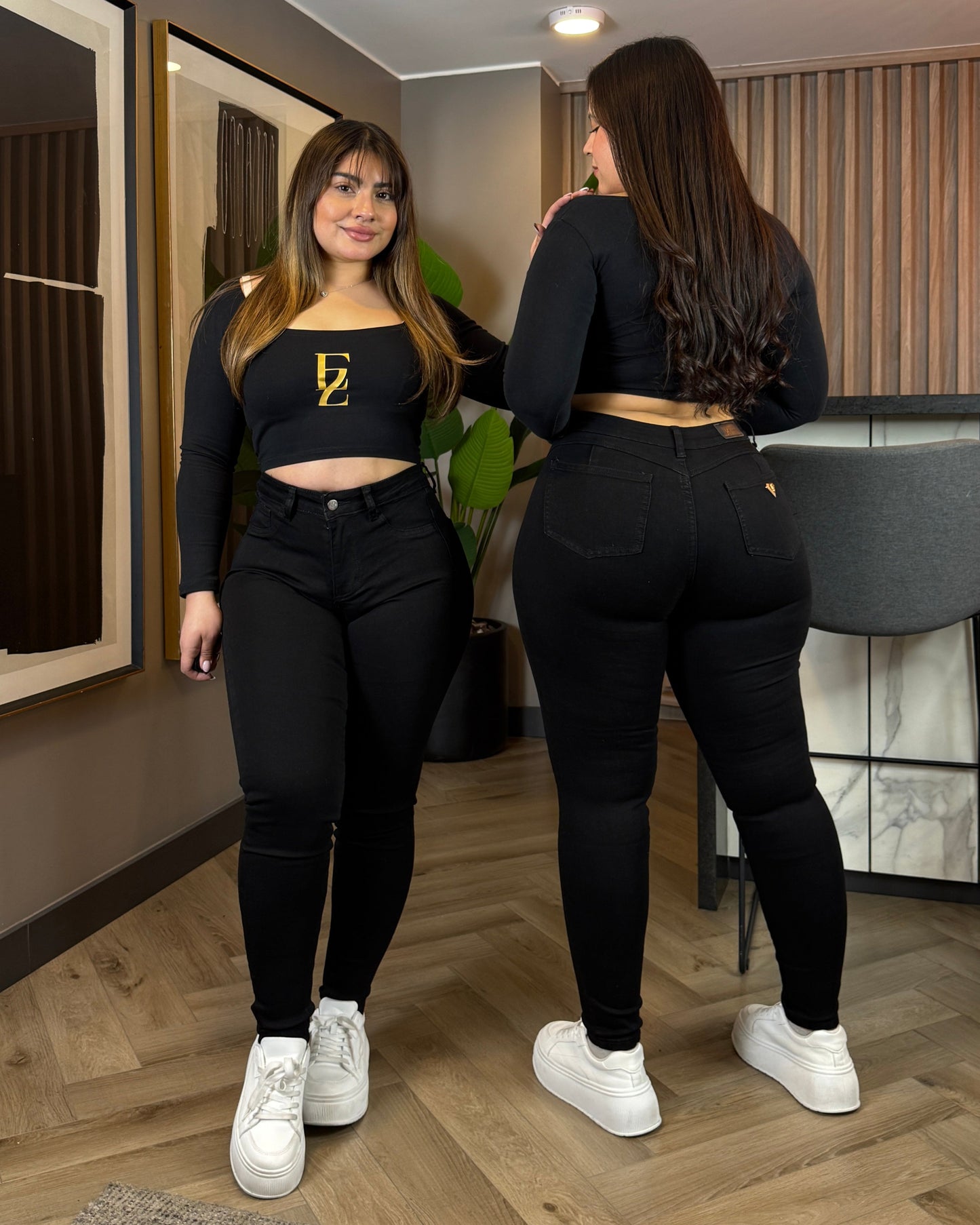 EZ5502 | Jeans Skinny Con Faja Negro Horma Grande | EZ