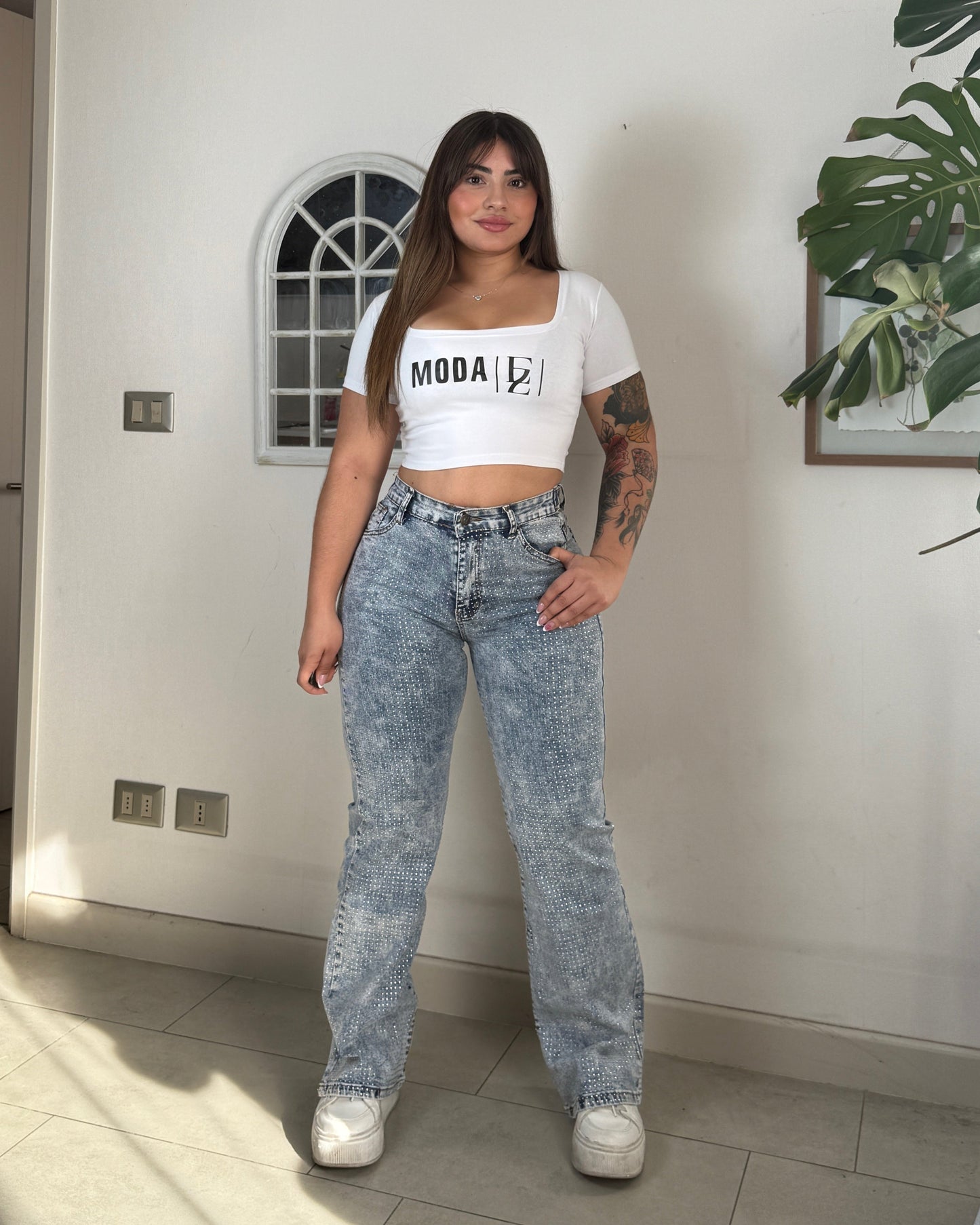 EZ5541 (S4) | Jeans Recto Brillos Celeste | EZ