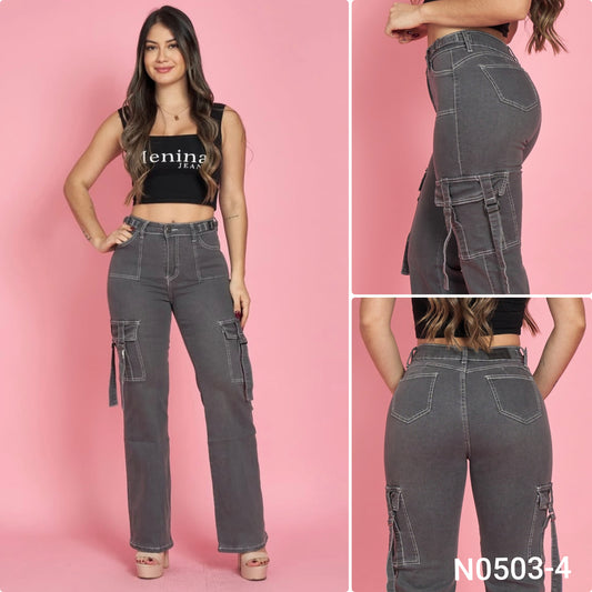 N0503-4 (U2) | Jeans Cargo Gris | Menina