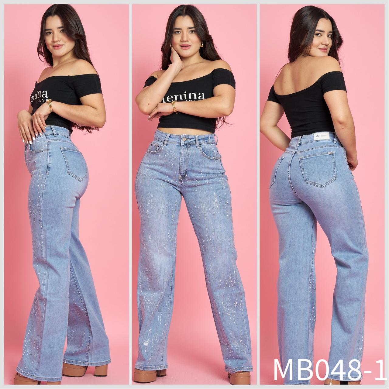 MB048-1 | Jeans Wide Leg Brillos Celeste | Menina