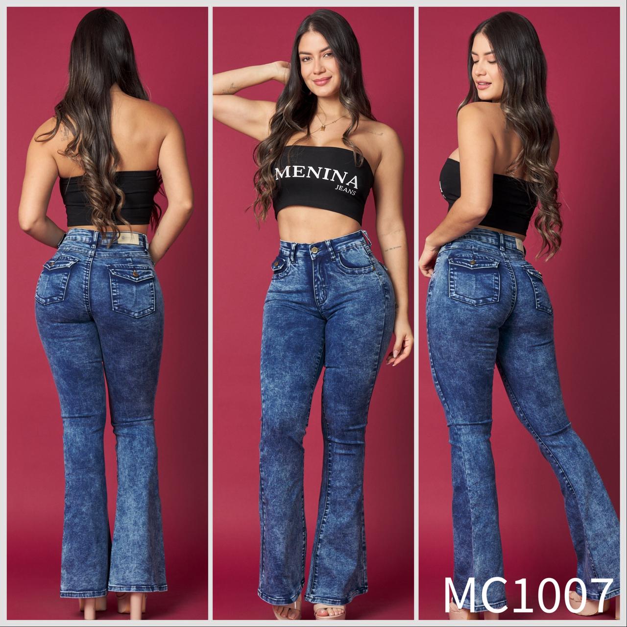 MC1007 (J4) | Flare Celeste Jaspeado Con Faja | Menina