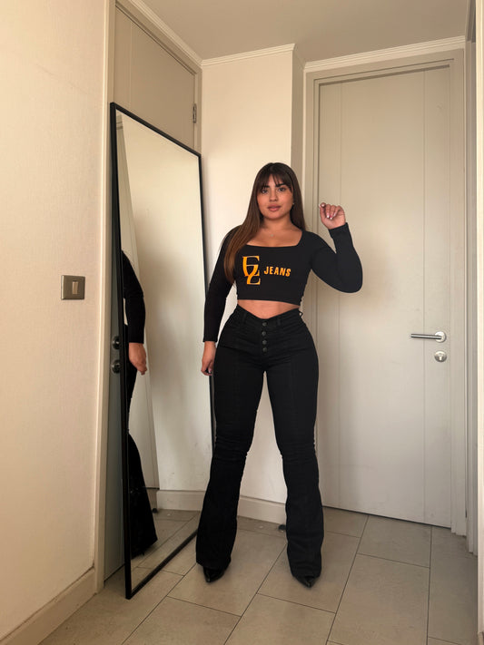 EZ2515 | Jeans Flare Negro Lineal Negro 5 Botones | EZ | Confeccion Nacional