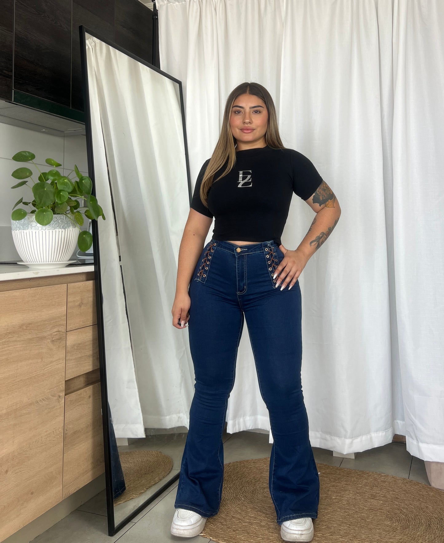 Jeans Flare Azul Trenzado | Modelo A004-1 | Menina