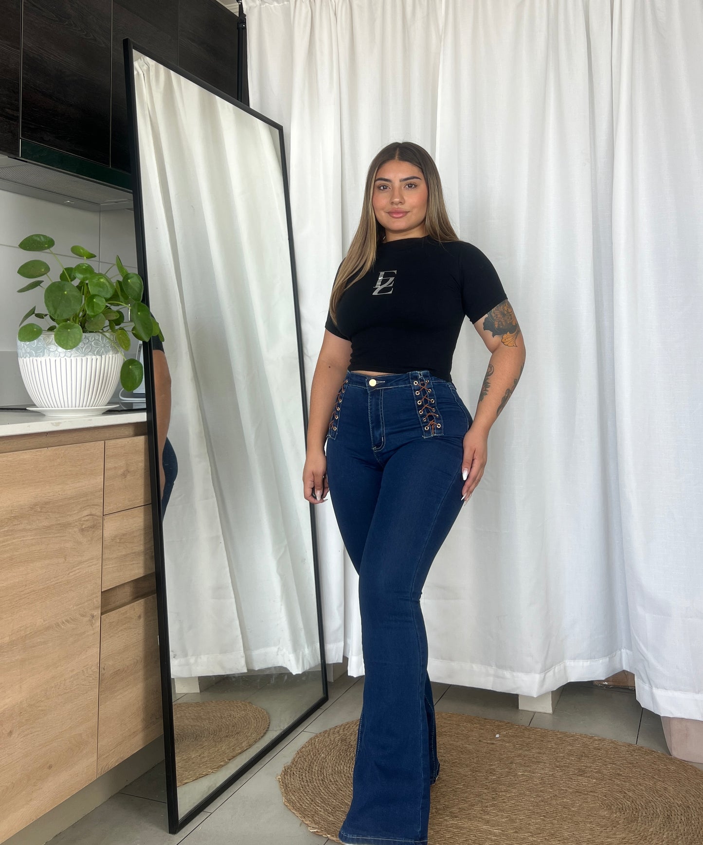 Jeans Flare Azul Trenzado | Modelo A004-1 | Menina
