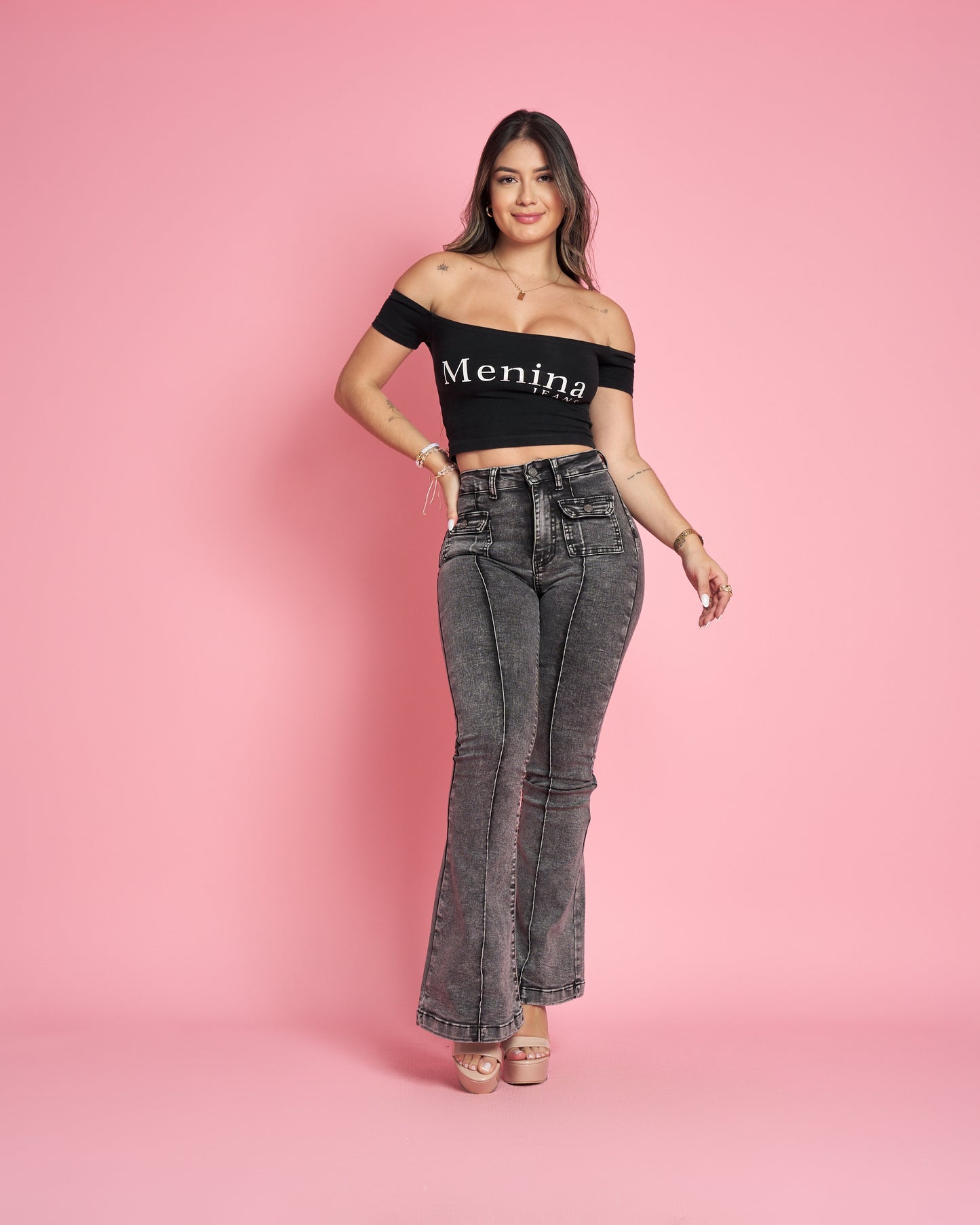 Jeans Flare Lineal Gris | Modelo MB010-2 (F6) | Menina