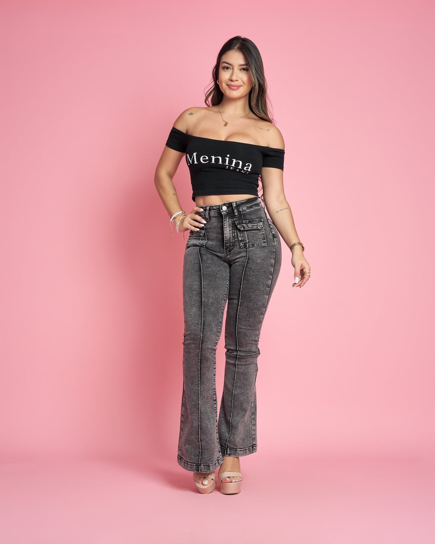 Jeans Flare Lineal Gris | Modelo MB010-2 (F6) | Menina