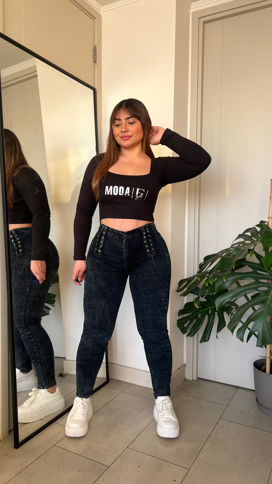 Modelo MB013-1 | Jeans Skinny Trenzado Jaspeado MICROPOLAR |Menina