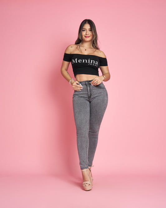 Modelo MB019-1 (G5) | Jeans Skinny Gris Brillos |Menina