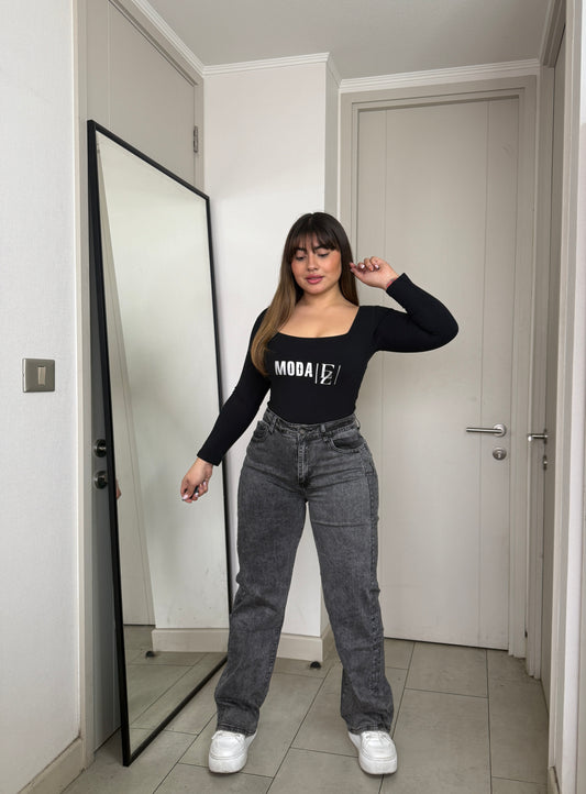 MB037-1 (C6) | Jeans Wide Leg Brillos Lados Gris | Menina