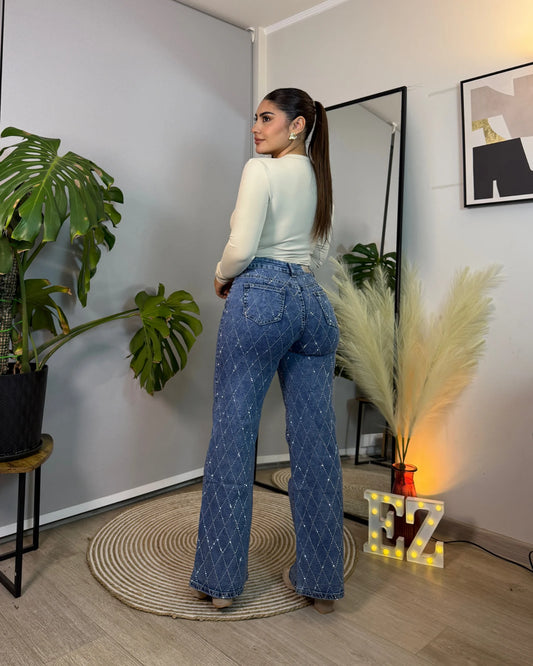 MB2054-2 (C4) | Wide Leg Azul Full Brillos | Menina