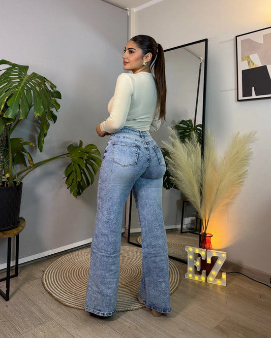 MB7007 (C5) | Wide Leg Celeste Jaspeado Brillos | Menina