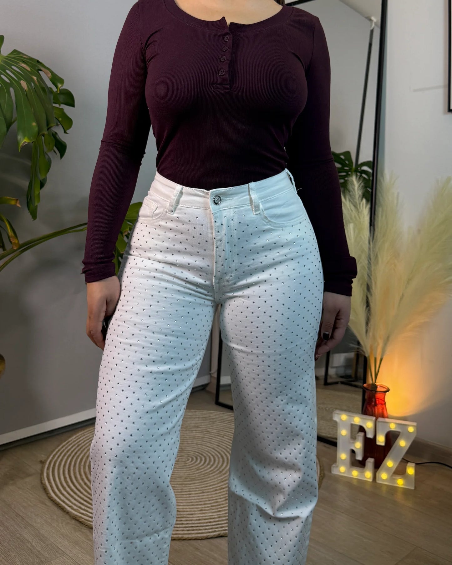 MB7053 (D6) | Wide Leg Blanco Brillos | Menina