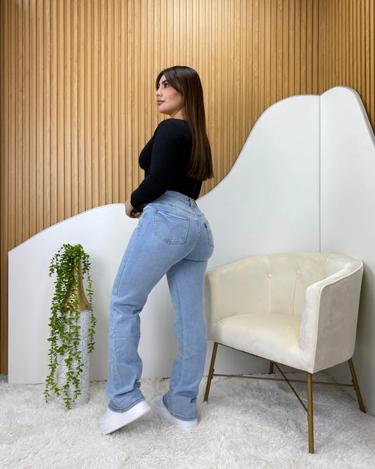 Jeans wide leg celeste, vista lateral