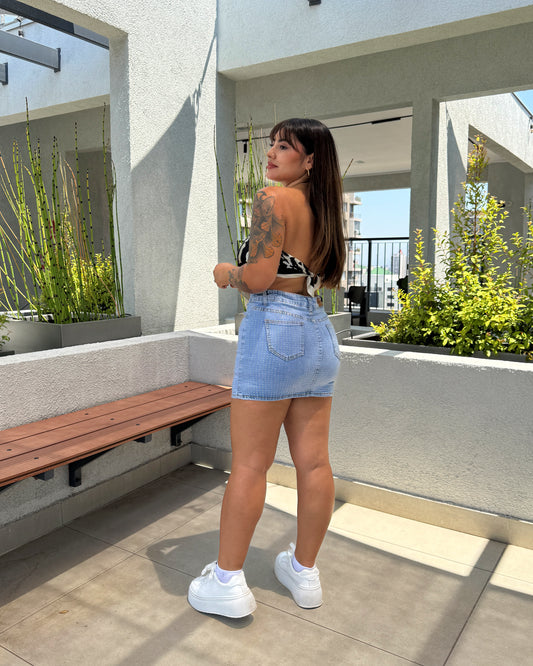 N670-1 () | Falda Short Full Brillos Celeste | Horma Pequeña | Menina