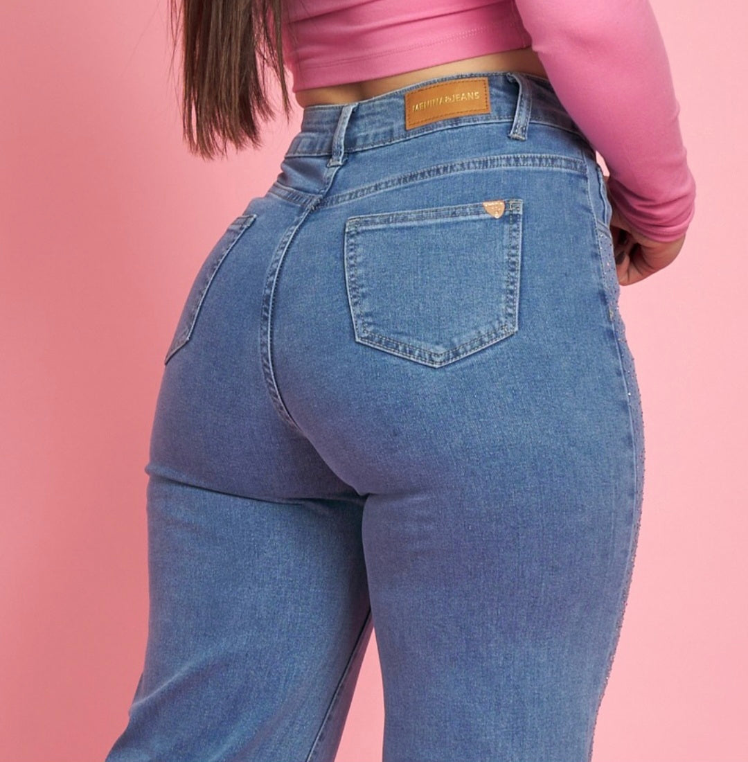 Jeans Wide Leg Azul Claro Brillos | Modelo MB413 | Menina