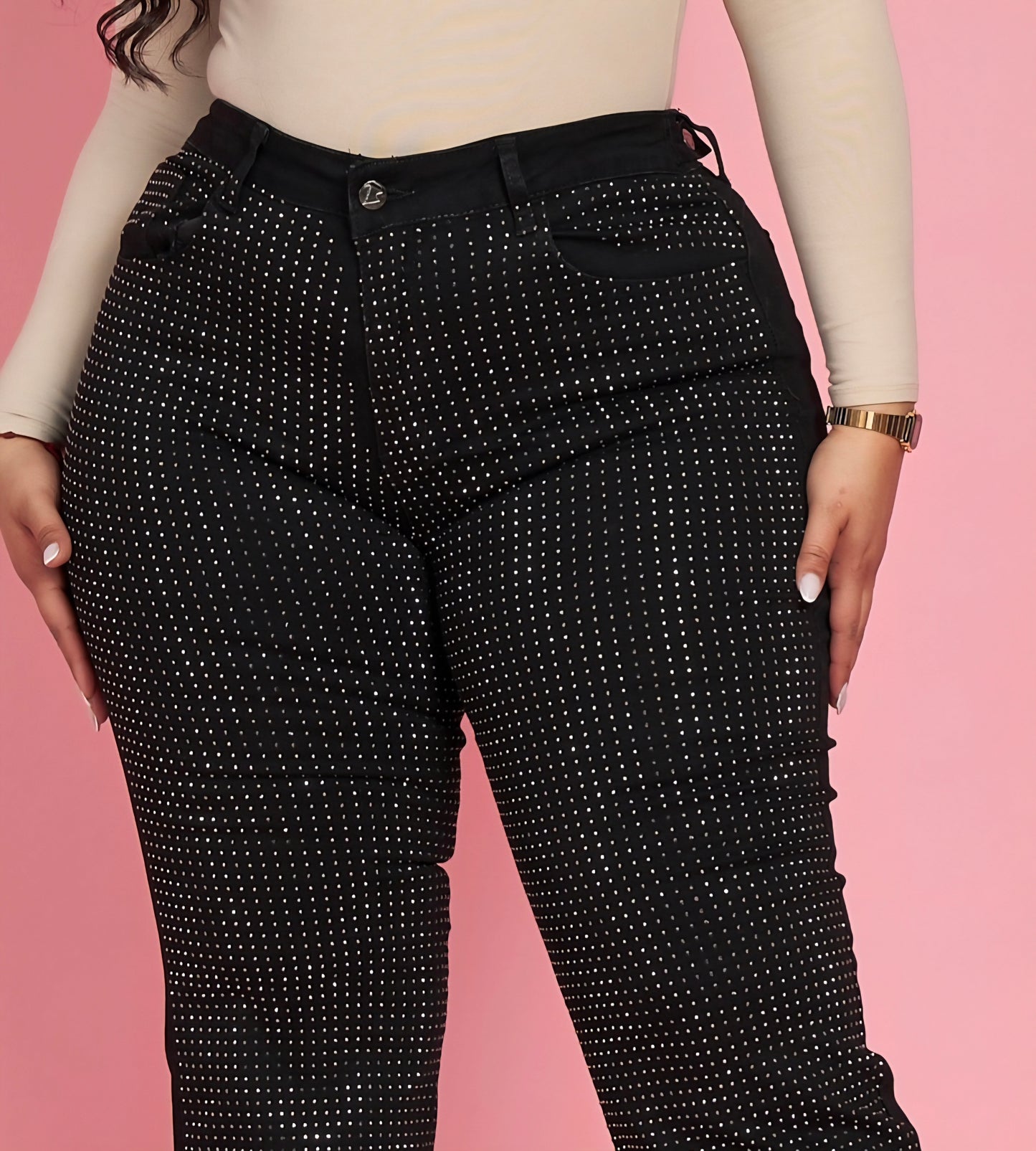MB7034-4 (M6) | Wide Leg Negro Brillos Extralinda | Menina