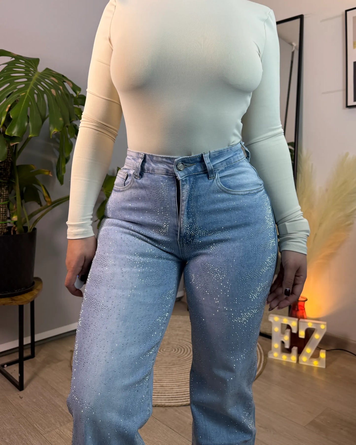 MB7035-1 | Wide Leg Brillos Celeste Focalizado | Menina
