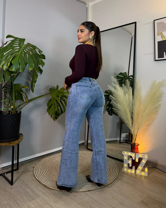 MB7042-2 | Wide Leg Azul Focalizado Full Brillos | Menina