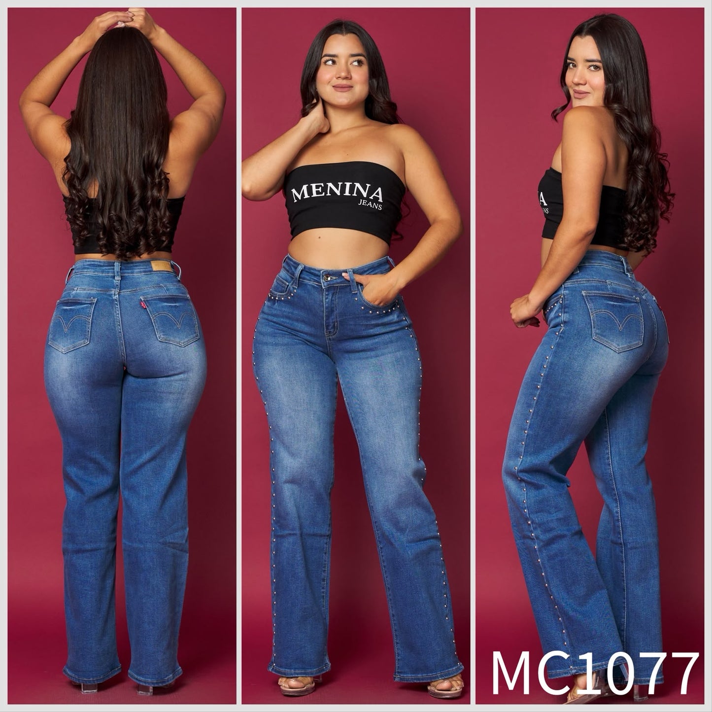 MC1077 (H1) | Wide Leg Tachas Azul Focalizado