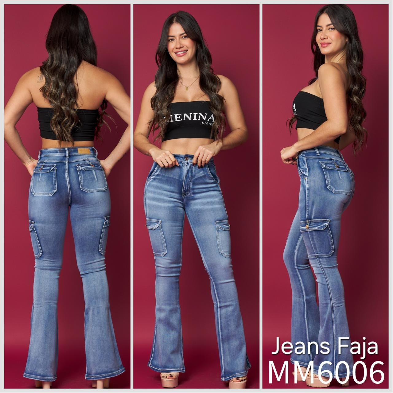 MM6006 (N7) | Flare Cargo Faja Azul Focalizado | Compra 1 Talla Más
