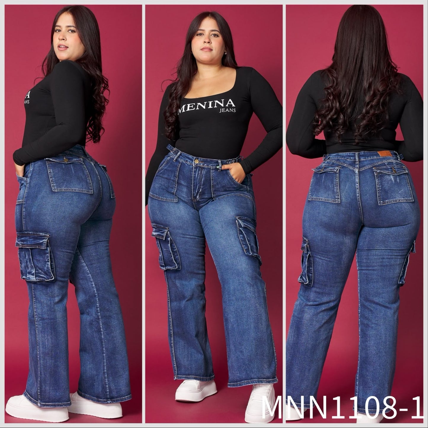 N1108-1 (K3) | Cargo Recto Azul Oscuro Focalizado Bolsillo Con Tapa Extralinda