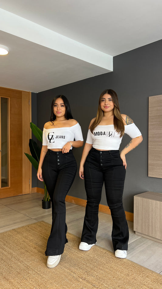 Modelo A005-1 | Menina Jeans Flare Lineal 5 Botones