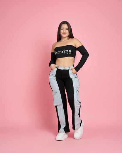 Jeans Wide Leg Jeans+Buzo Cargo | Modelo A305-1 | Menina
