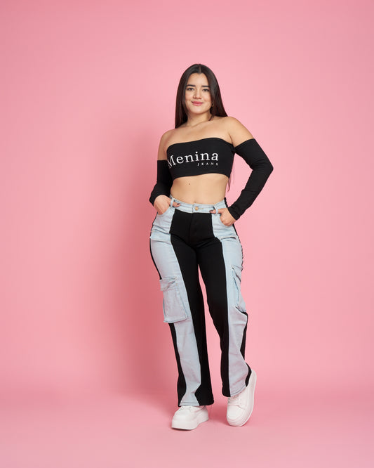 Jeans Wide Leg Jeans+Buzo Cargo | Modelo A305-1 | Menina (H2)