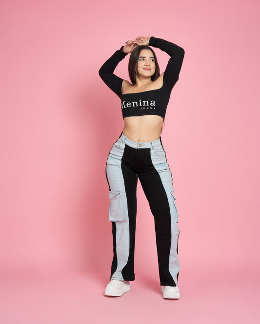 Jeans Wide Leg Jeans+Buzo Cargo | Modelo A305-1 | Menina (H2)