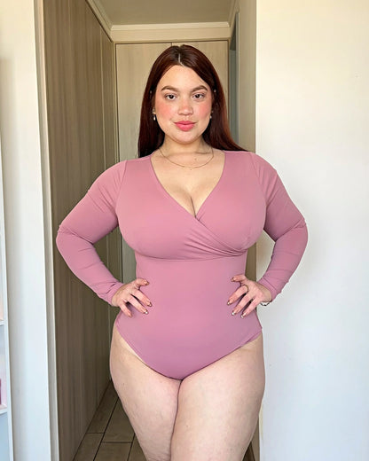 B04 | Body Modelador Escote Cruzado Manga Larga | EZ