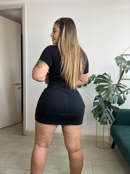 Falda Short Cargo Negra Nacional | Modelo EZ04 | EZ