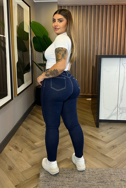 Jeans Skinny 5 Botones Costuras Blancas | Modelo EZ1115 | EZ Jeans (A6)
