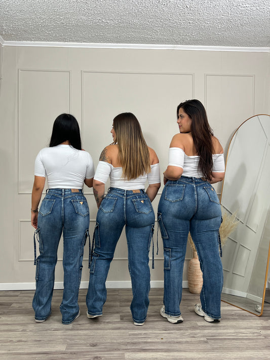 Jeans Cargo Premium Azul Focalizado | Modelo EZ1128 | EZ Jeans