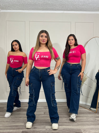 Jeans Cargo Premium Azul Con Tiras | Modelo EZ1131 | EZ Jeans