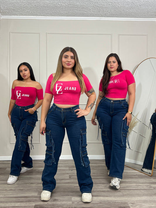 Jeans Cargo Premium Azul Con Tiras | Modelo EZ1131 | EZ Jeans
