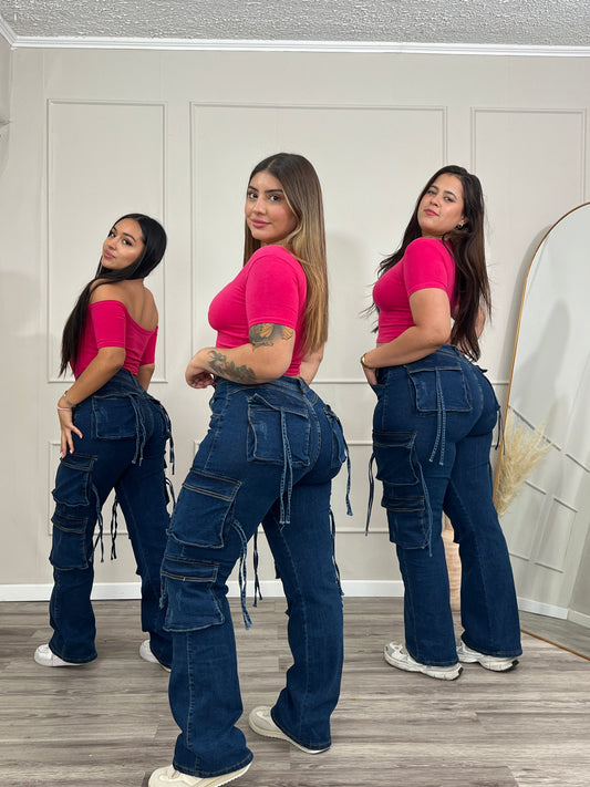Jeans Cargo Premium Azul Con Tiras | Modelo EZ1131 | EZ Jeans