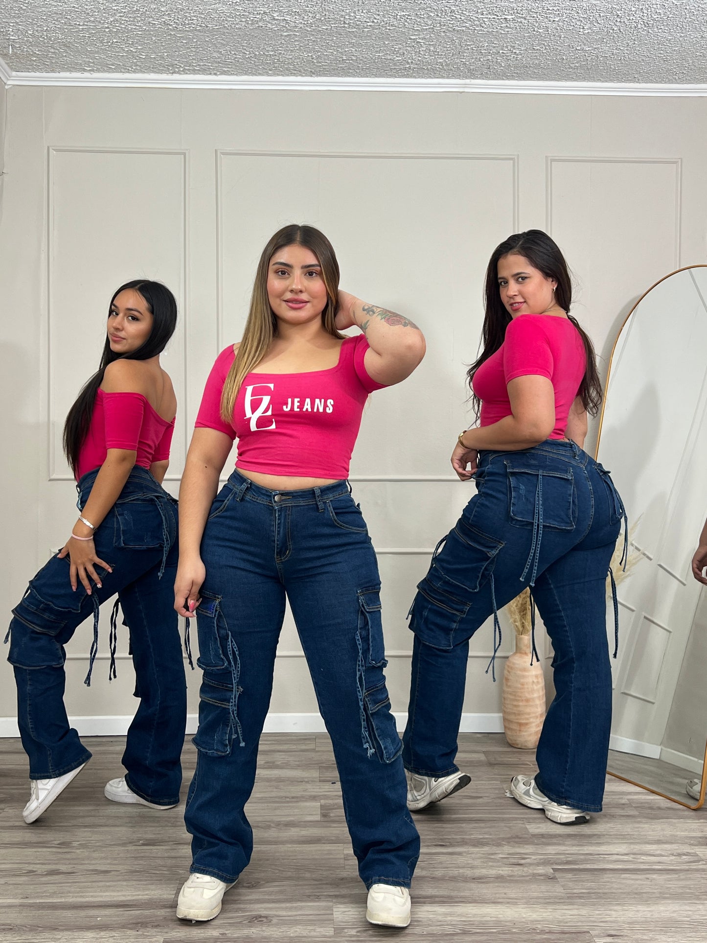 Jeans Cargo Premium Azul Con Tiras | Modelo EZ1131 | EZ Jeans