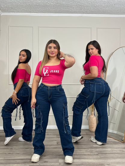 Jeans Cargo Premium Azul Con Tiras | Modelo EZ1131 | EZ Jeans