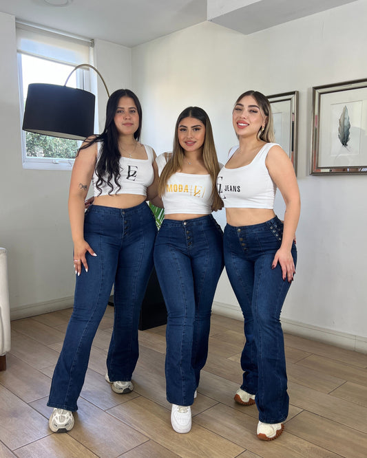 EZ5535 (F5) | Jeans FLare Trenzado Lineal 5 Botones Azul Oscuro | EZ