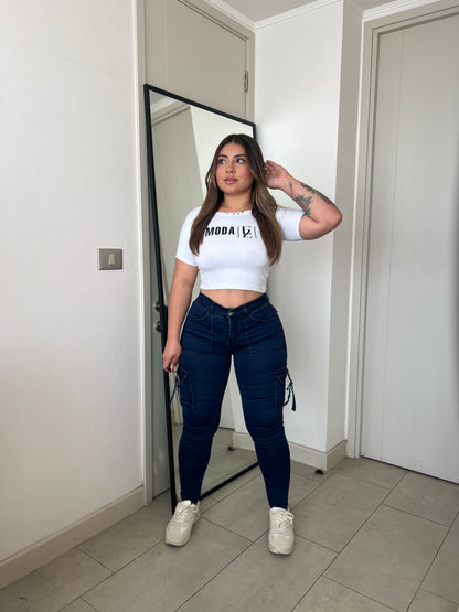 Jeans Skinny Cargo Azul Oscuro Nacional | Modelo EZ2507 | EZ Jeans Premim